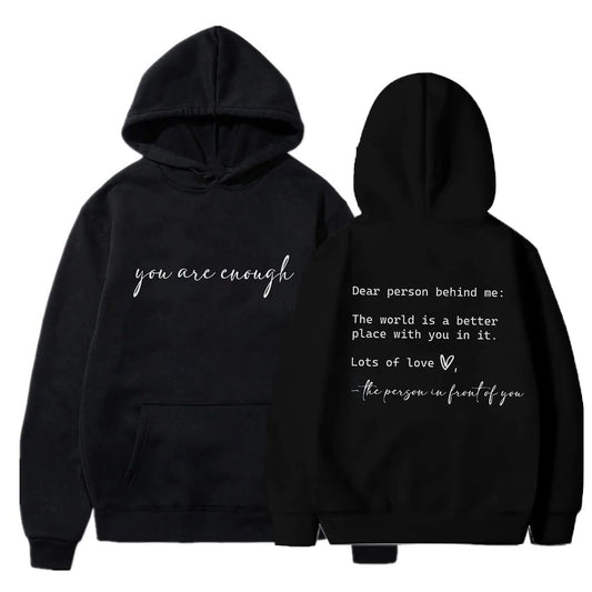 COLORFUL BLING You Are Enough Sweatshirt Women Mental Health Casual Inspirational Positiven Pullover Top Letter Print Long Sleeve Shirt-Black 1 L